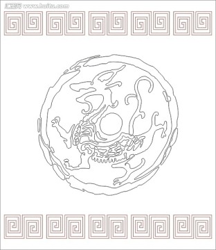 藝術玻璃雕刻圖矢量圖線條圖 回紋 神獸