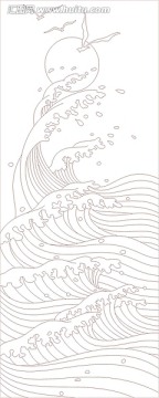 藝術(shù)玻璃雕刻圖矢量圖線條圖 驚濤駭浪