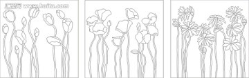 玻璃文化藝術(shù)玻璃雕刻圖 花朵 三聯(lián)畫