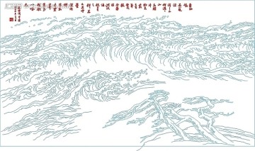 藝術(shù)玻璃雕刻圖矢量圖線條圖 財(cái)源滾滾 觀滄海