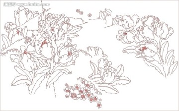 富美達藝術(shù)玻璃雕刻圖矢量圖線條圖 郁金紅運