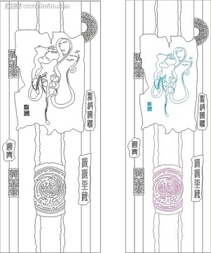 藝術(shù)玻璃雕刻圖矢量圖線條圖 龍騰虎躍 龍精虎猛