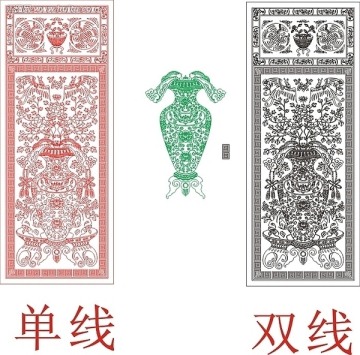藝術(shù)玻璃雕刻圖矢量圖線條圖 平安富貴