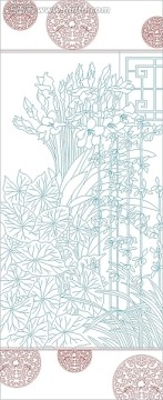 藝術(shù)玻璃雕刻圖矢量圖線條圖 玉蘭 春色