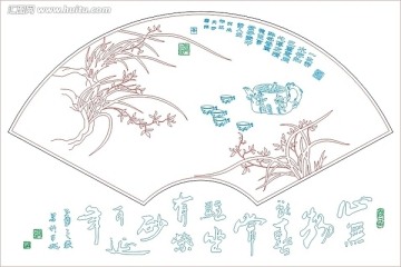 藝術(shù)玻璃雕刻圖矢量圖線條圖 茶道 蘭花