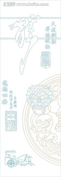 藝術(shù)玻璃雕刻圖矢量圖線條圖 龍騰四海