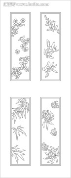 藝術(shù)玻璃雕刻圖矢量圖線條圖 梅蘭竹菊四君子