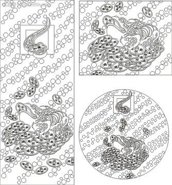 藝術(shù)玻璃雕刻圖矢量圖線條圖 如意金蟾