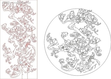 藝術(shù)玻璃雕刻圖矢量圖線條圖 玉堂春