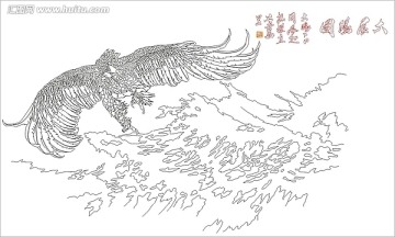 藝術(shù)玻璃雕刻圖矢量圖線條圖 大展鴻圖