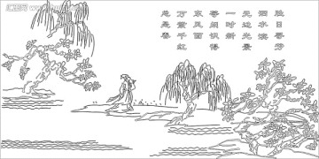 藝術(shù)玻璃雕刻圖矢量圖線條圖 春日 朱熹