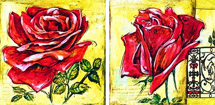 装饰画 无框画 油画 玫瑰