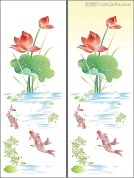 移門圖荷花魚