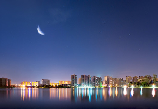 绍兴袍江王家池中心商贸区夜景