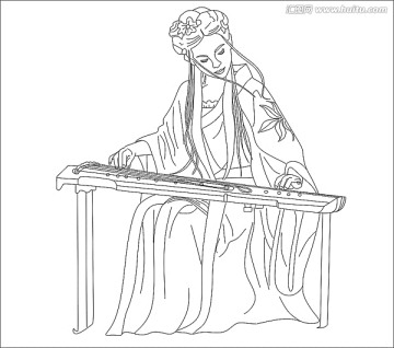 仙女彈古箏  矢量圖