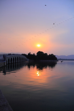 颐和园 昆明湖上的落日