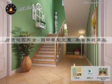 美式田園風(fēng)格樓梯間效果圖
