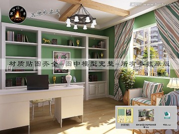 美式田園風(fēng)格書(shū)房效果圖