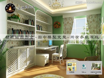田園風(fēng)格書房效果圖