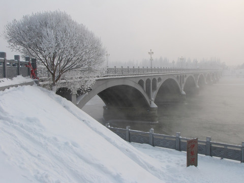 伊犁河大桥冬景