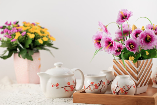 绢花和茶