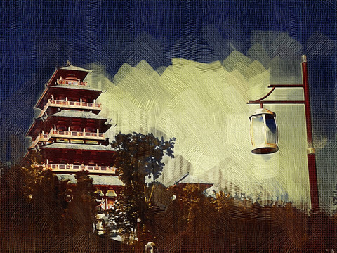 抽象畫 樓閣