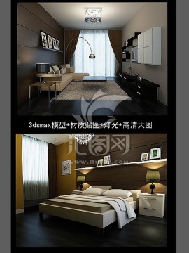 現(xiàn)代極簡客廳和臥室3d效果圖