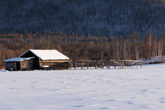 冬季雪原 房子