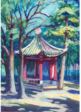 水粉風(fēng)景