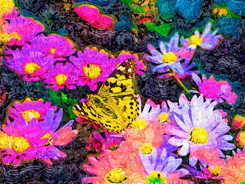 抽象画 花卉蝴蝶