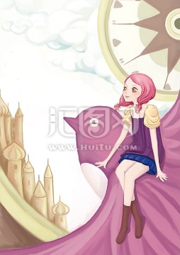 乘鳥(niǎo)飛翔的少女插畫(huà)設(shè)計(jì)