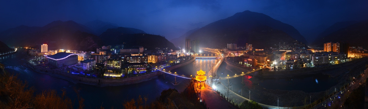 汶川夜景 山水风光 全景图