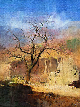 桃花樹 風(fēng)景油畫