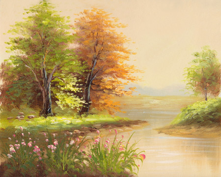花卉 風景 山間 小溪