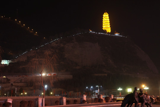 延安夜景 宝塔山