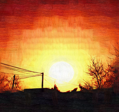 無框畫 油畫 風景畫 抽象畫 夕陽