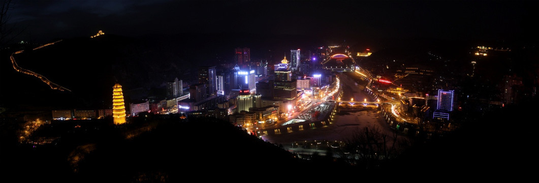 延安全景 延安夜景 延安风光 宝塔山夜景