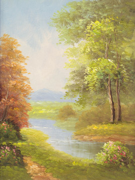 風景 樹林 野花 小溪