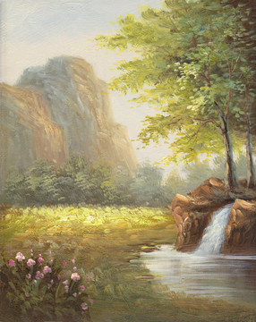 風(fēng)景 山水 無框畫 油畫 小溪