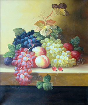 水果 葡萄 桃子 樱桃 餐厅油画