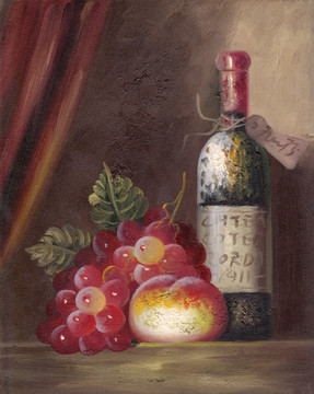 葡萄 红酒 酒瓶 桃子