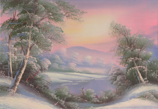 白雪 雪景 风景 日出 松树 大雪