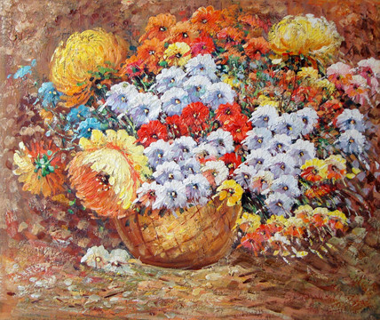 無框畫 裝飾畫 花卉 菊花 野花 插花 油畫 田園
