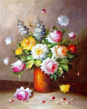 花卉 装饰画 油画 插花 欧式花卉 古典花卉 花瓶 无框画