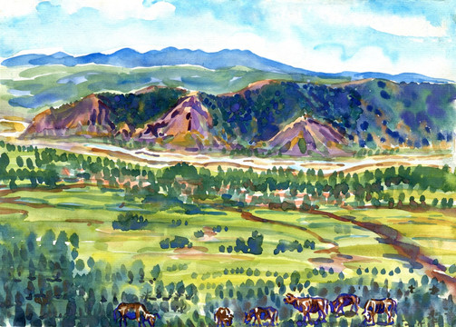 遠(yuǎn)眺群山 高清繪畫
