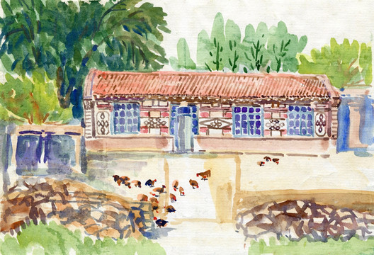 農(nóng)家小院 高清繪畫