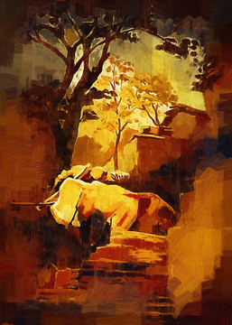 山村風(fēng)景油畫