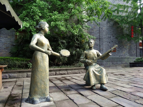 老重庆雕塑 卖唱