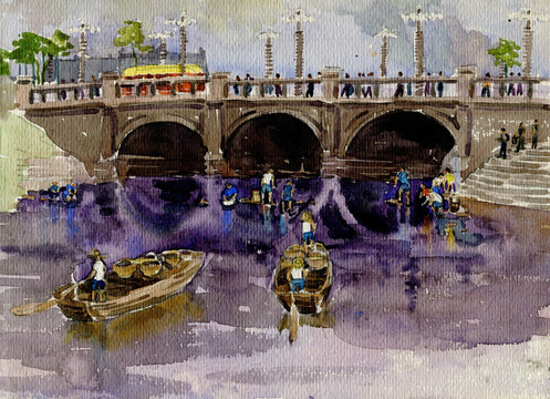 成都舊橋 高清繪畫