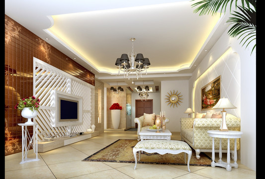 欧式典雅风格客厅设计高清效果图